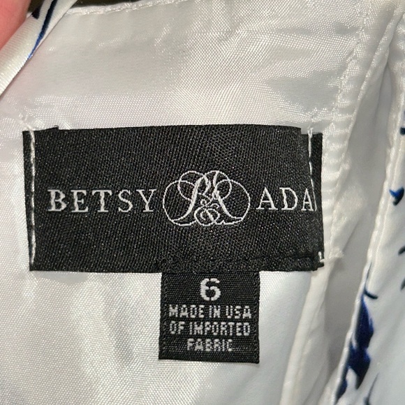 Betsy & Adam silk floral print white and blue dress Size 6 NWT Retail $289 - Picture 8 of 12